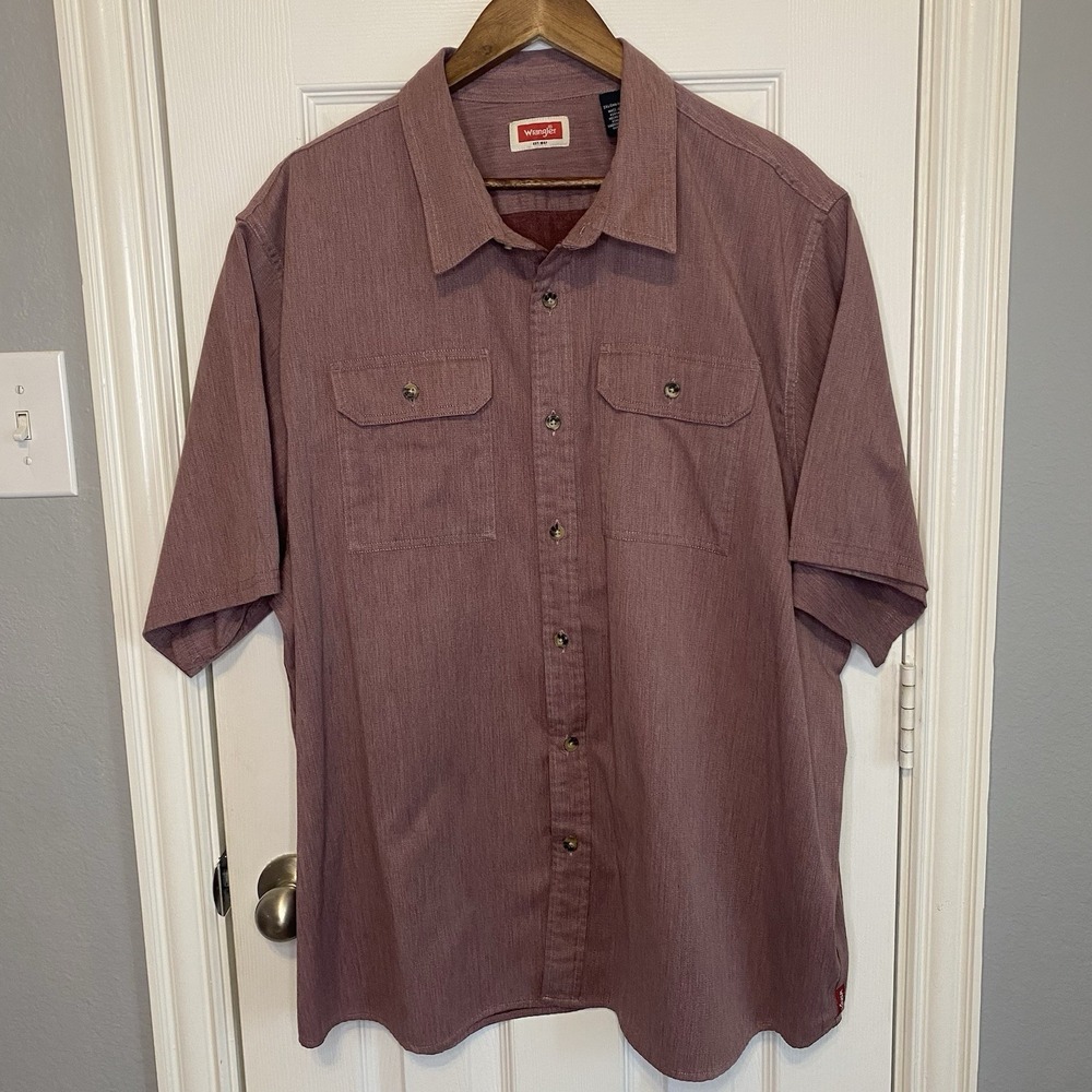 Wrangler Button Front Shirt Men's XXL Short‎ Sleeve Maroon Red Thick
